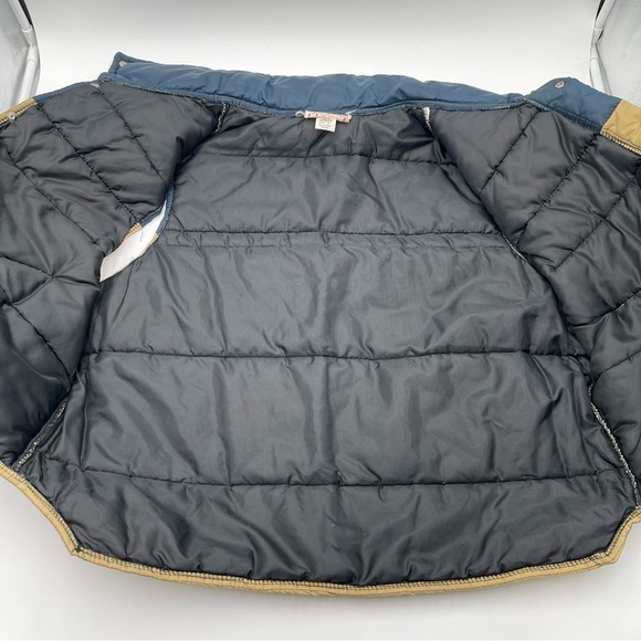 VTG 80s Puffer Vest Mens XL Blue Tan Two Tone Quilted Insulated Outdoors Snap - Picture 7 of 15